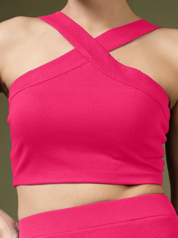Barbie_Pink_Womens_Halter_Neck_Crop_Top_And_A_Line_Skirt_Coord_Set