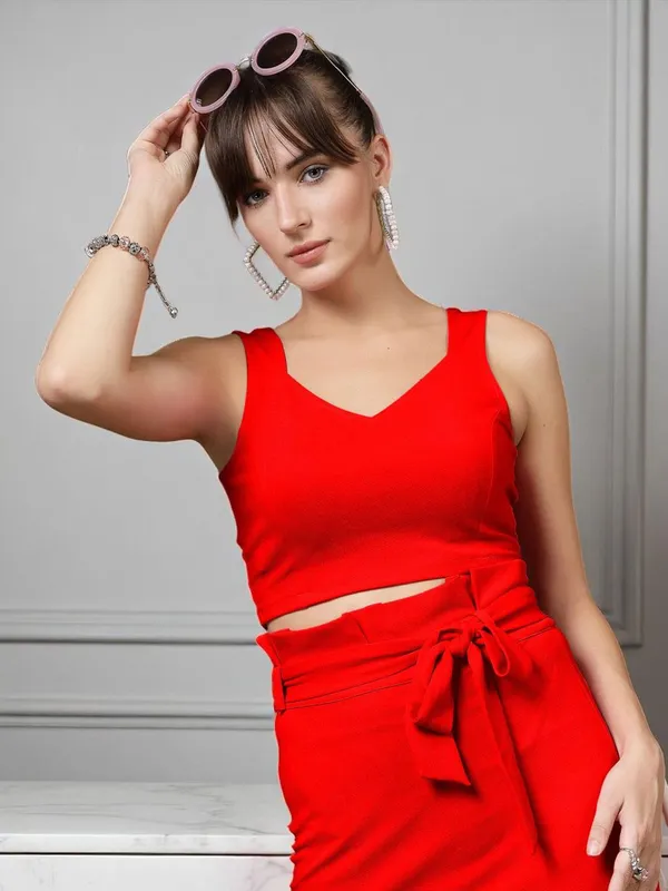 Red_Womens_Cotton_Knit_Crop_Top