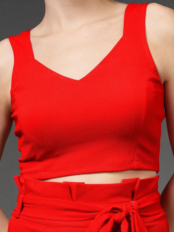 Red_Womens_Cotton_Knit_Crop_Top