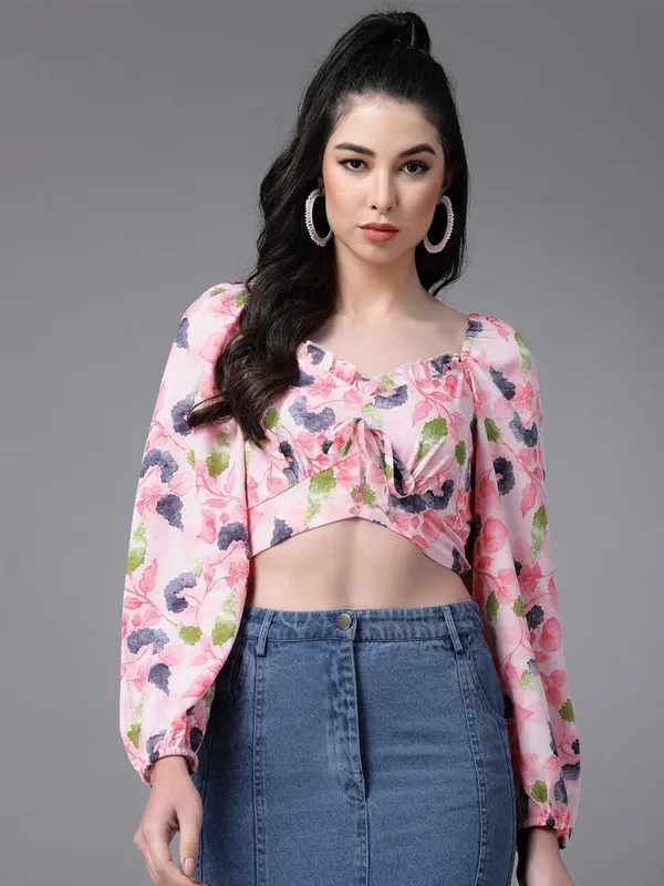 Pink_Women_Chiffon_Crop_Top