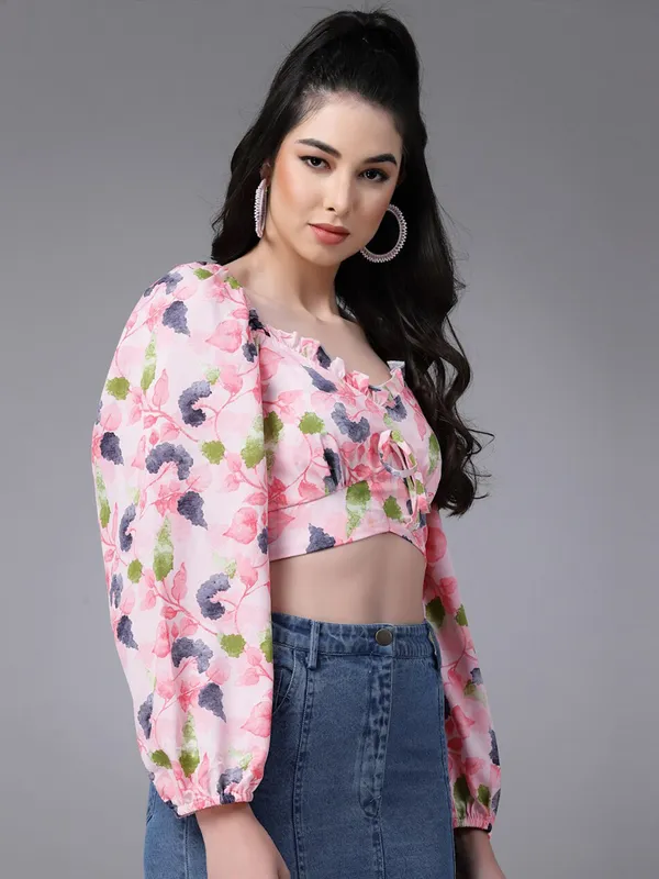 Pink_Women_Chiffon_Crop_Top