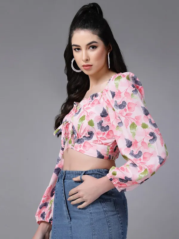 Pink_Women_Chiffon_Crop_Top