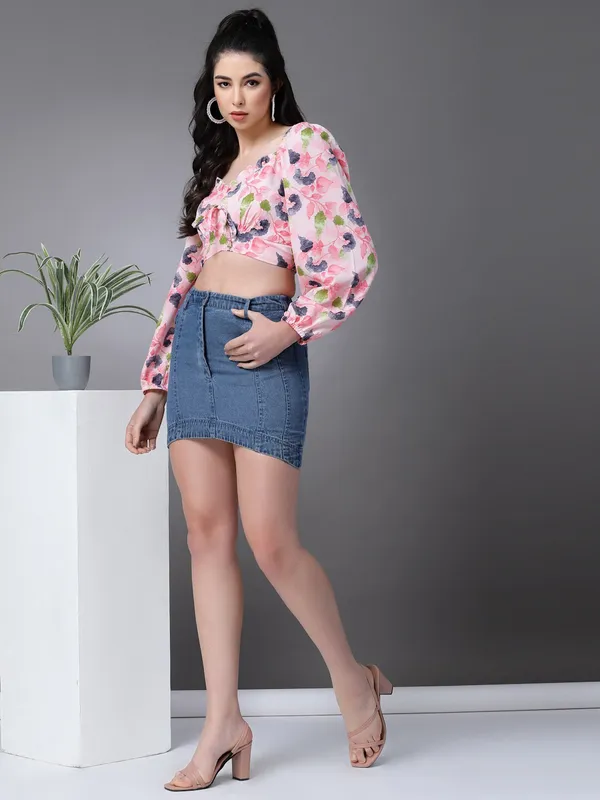 Pink_Women_Chiffon_Crop_Top