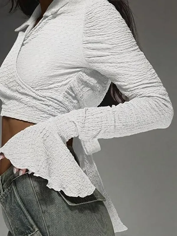 White_Women_Textured_Wrap_Crop_Top