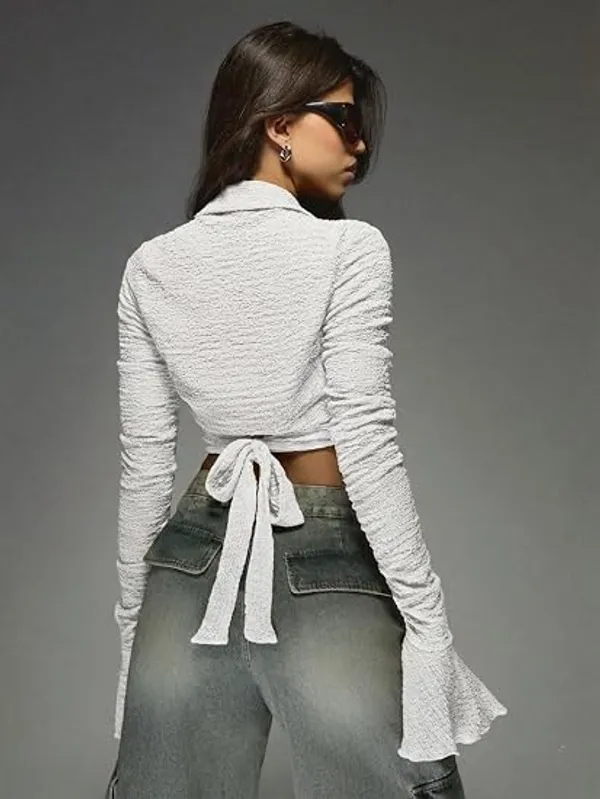 White_Women_Textured_Wrap_Crop_Top