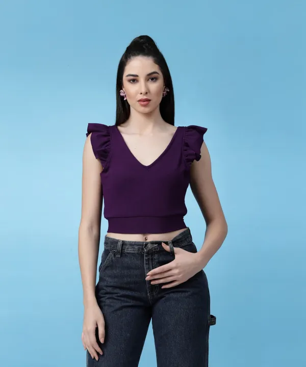 Aubergine_Purple_Womens_Smocked_Bardot_Crop_Top