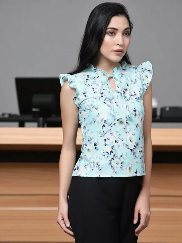 Blue_Womens_Crepe_V_Neck_Top