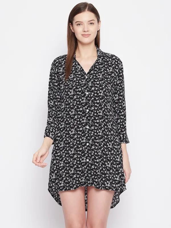 Black_Floral_Print_Rayon_Crepe_Womens_Sleepshirt
