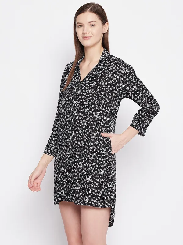Black_Floral_Print_Rayon_Crepe_Womens_Sleepshirt
