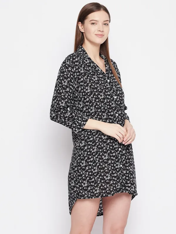Black_Floral_Print_Rayon_Crepe_Womens_Sleepshirt