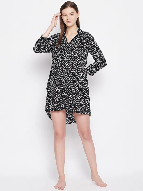 Black_Floral_Print_Rayon_Crepe_Womens_Sleepshirt