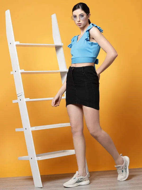 Blue_Womens_Polyester_Crop_Top_V_Neck
