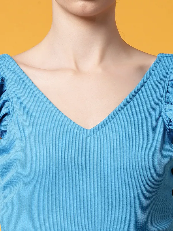 Blue_Womens_Polyester_Crop_Top_V_Neck
