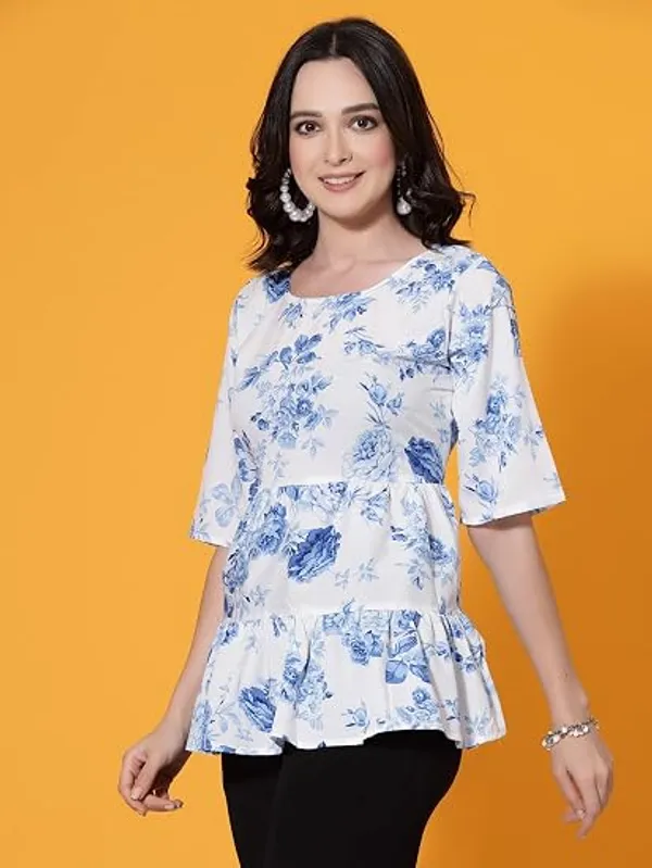 White_And_Blue_Womens_Floral_Printed_Top