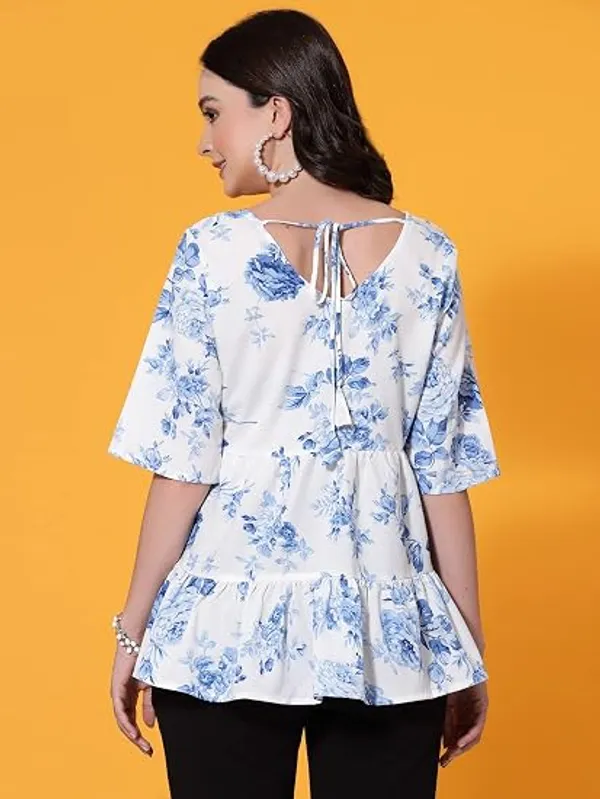 White_And_Blue_Womens_Floral_Printed_Top