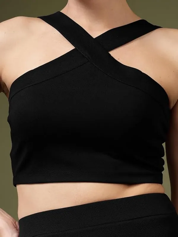 Black_Womens_Halter_Neck_Crop_Top_And_A_Line_Skirt_Coord_Set