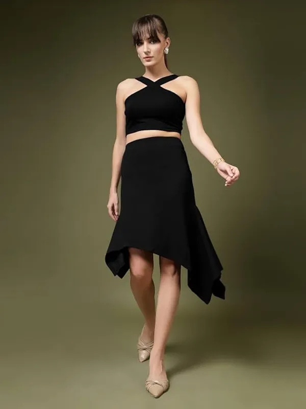 Black_Womens_Halter_Neck_Crop_Top_And_A_Line_Skirt_Coord_Set