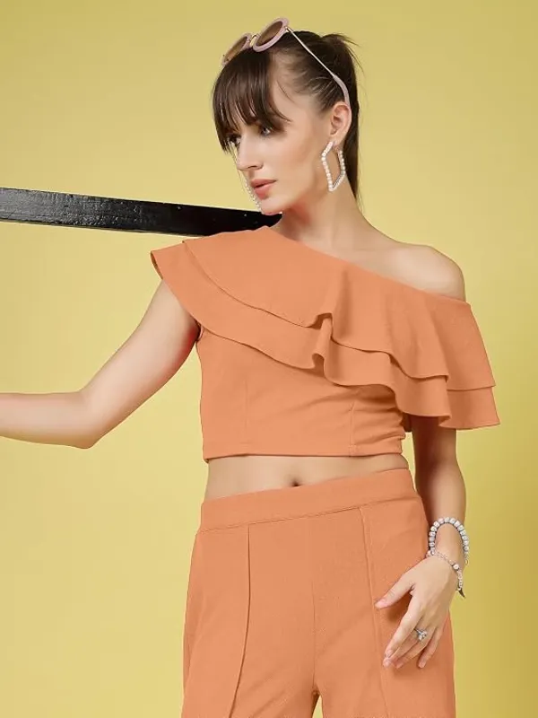 Apricot_Orange_Womens_Off_Shoulder_Ruffle_Crop_Top