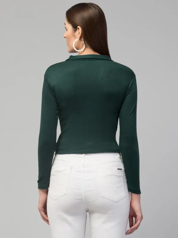 Forest_Green_Womens_Smocked_Bardot_Crop_Top