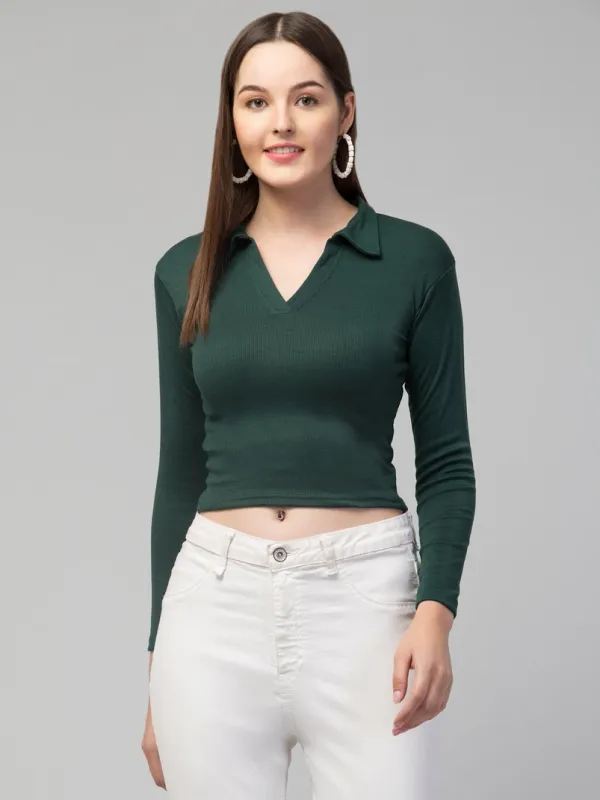 Forest_Green_Womens_Smocked_Bardot_Crop_Top