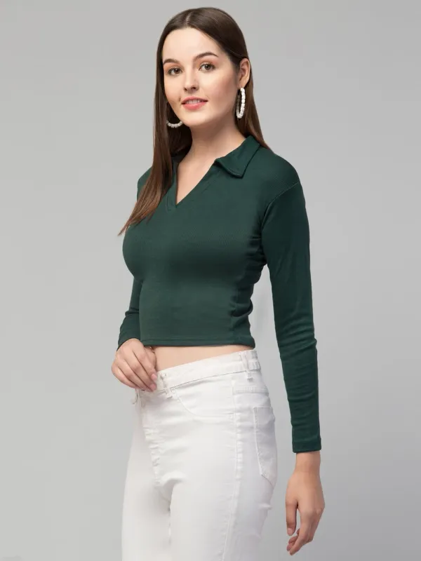 Forest_Green_Womens_Smocked_Bardot_Crop_Top