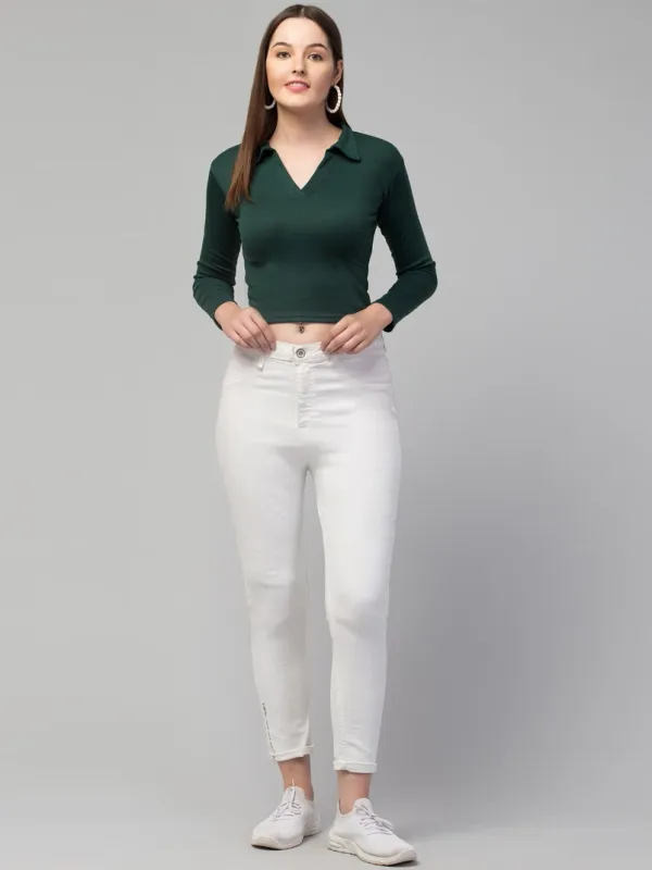 Forest_Green_Womens_Smocked_Bardot_Crop_Top