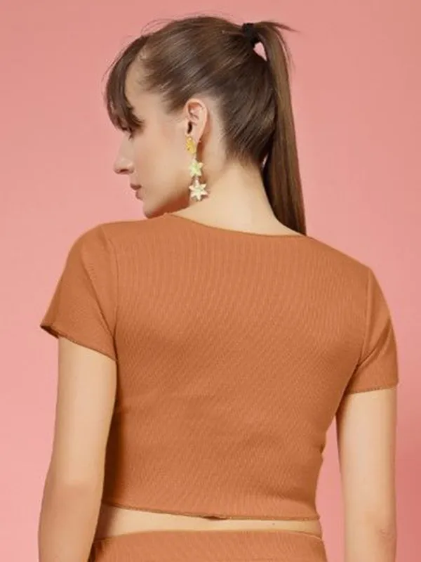Apricot_Brown_Acrylic_Nylon_Spandex_Bolero_Cardigan_For_Women