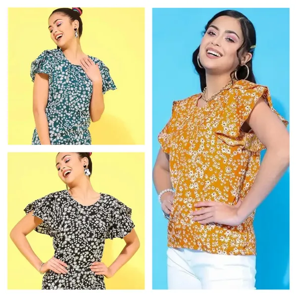 Black,_Mustard_Yellow_And_Dark_Green_Womens_Polyester_Floral_Print_Top_-_Pack_Of_3