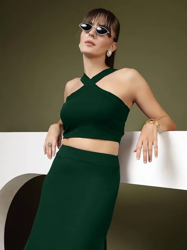 Forest_Green_Womens_Lycra_Halter_Neck_Crop_Top_And_A_Line_Skirt_Coord_Set