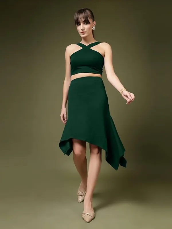 Forest_Green_Womens_Lycra_Halter_Neck_Crop_Top_And_A_Line_Skirt_Coord_Set