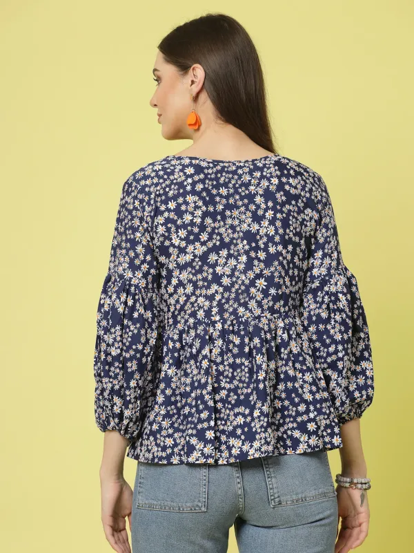 Navy_Blue_Women_Floral_Print_Peplum_V_Neck_Tunic_Top