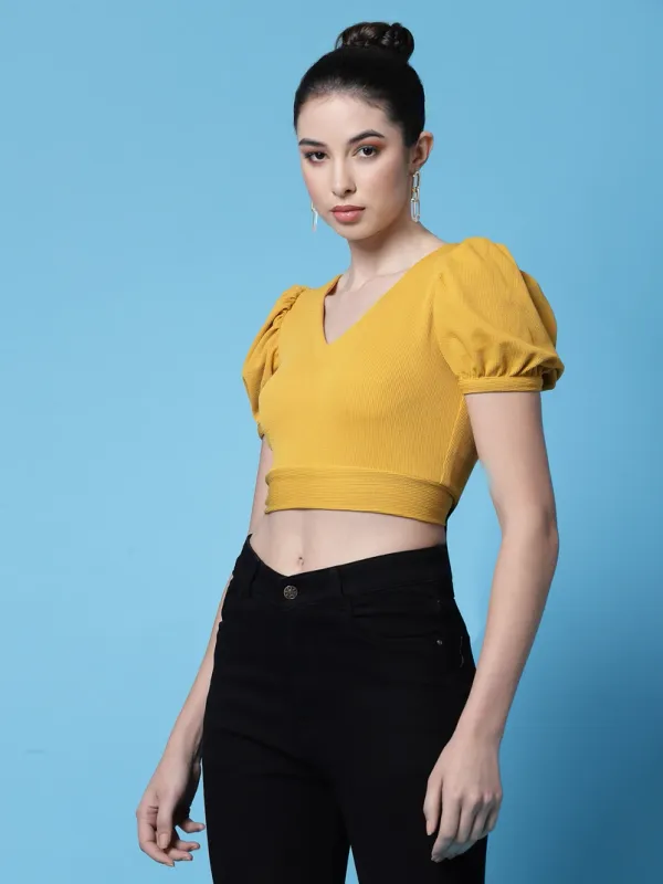 Yellow_Womens_Smocked_Bardot_Crop_Top