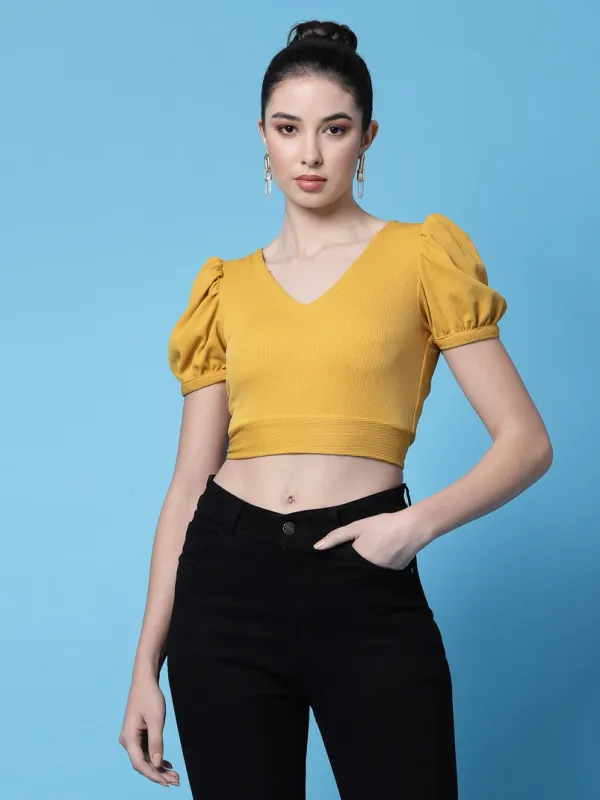 Yellow_Womens_Smocked_Bardot_Crop_Top