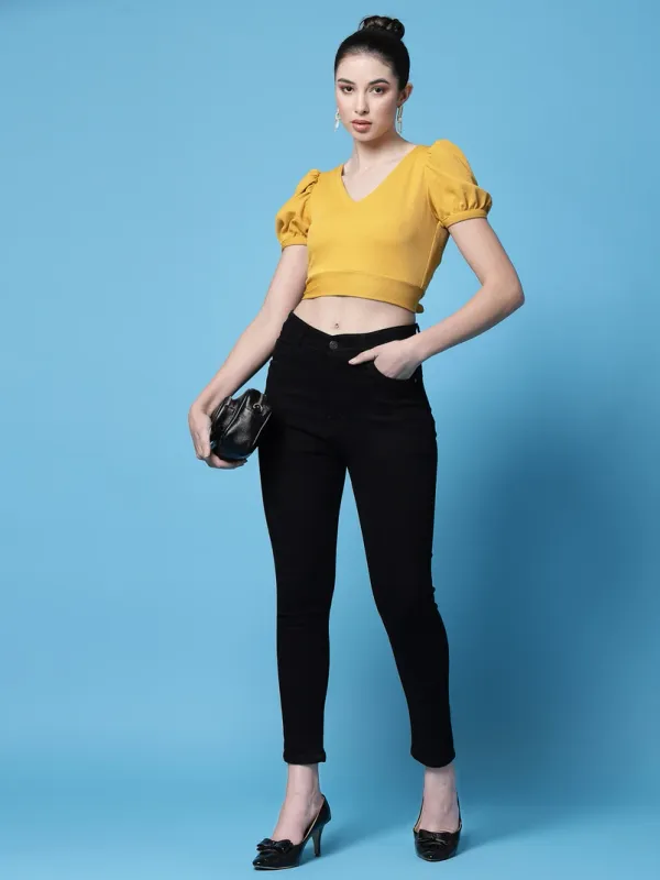 Yellow_Womens_Smocked_Bardot_Crop_Top