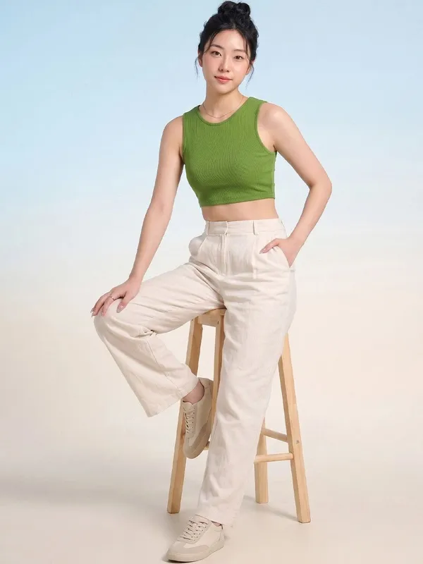 Green_Womens_Cotton_Blend_Crop_Top