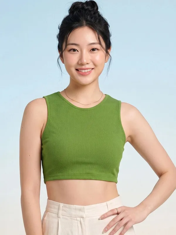 Green_Womens_Cotton_Blend_Crop_Top