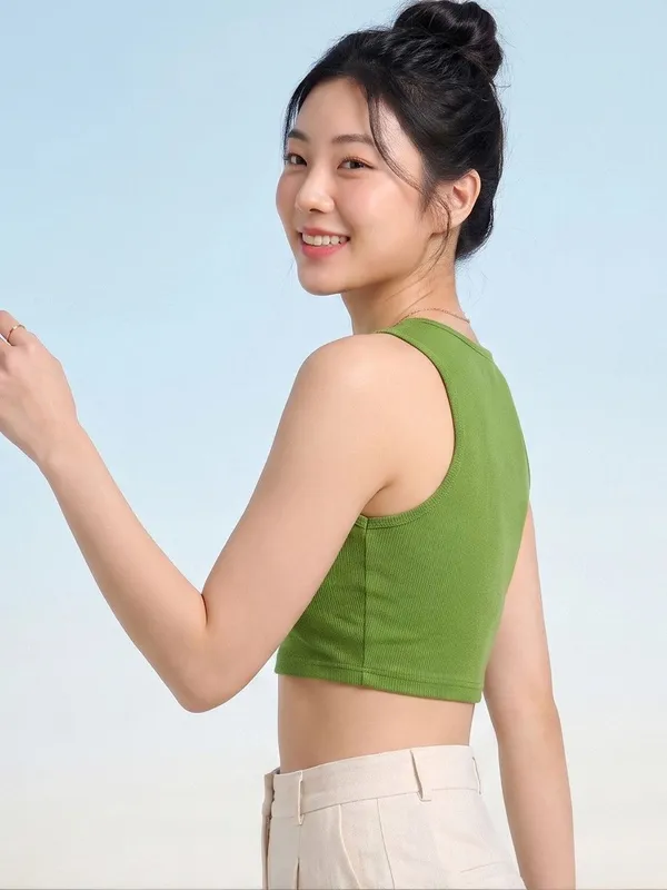 Green_Womens_Cotton_Blend_Crop_Top