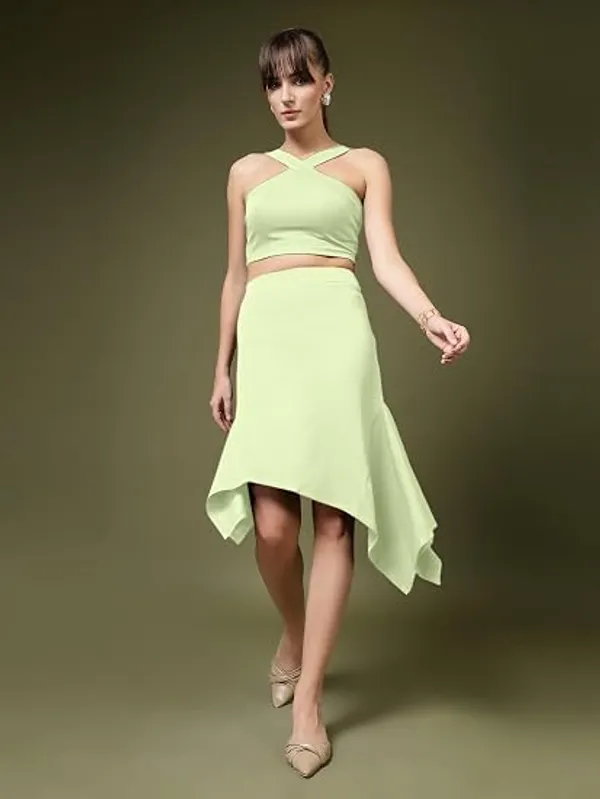 Matcha_Green_Womens_Halter_Neck_Crop_Top_And_A_Line_Skirt_Coord_Set