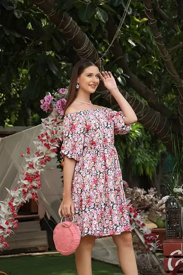Pink_Womens_Off_Shoulder_One_Piece_Dress