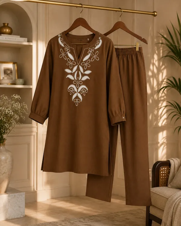Brown_Cotton_Kurta_Pant_Set_For_Women