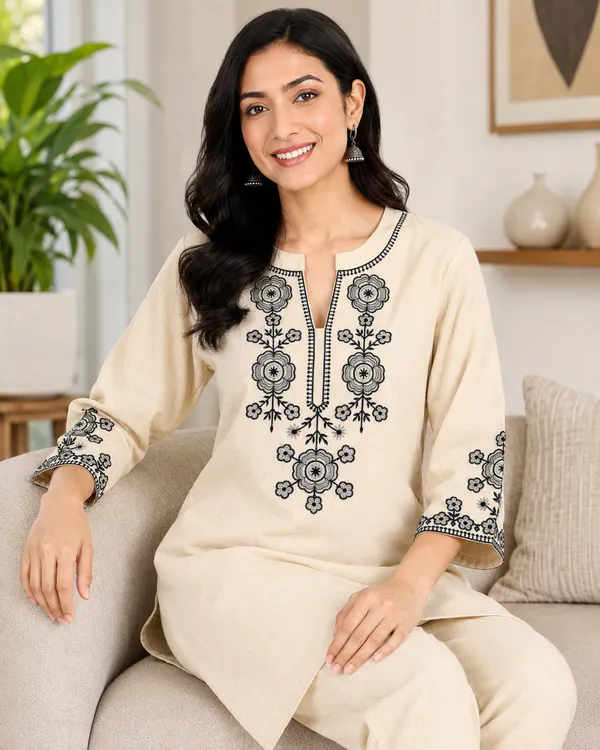 Off_White_Cotton_Kurta_Pant_Set_For_Women