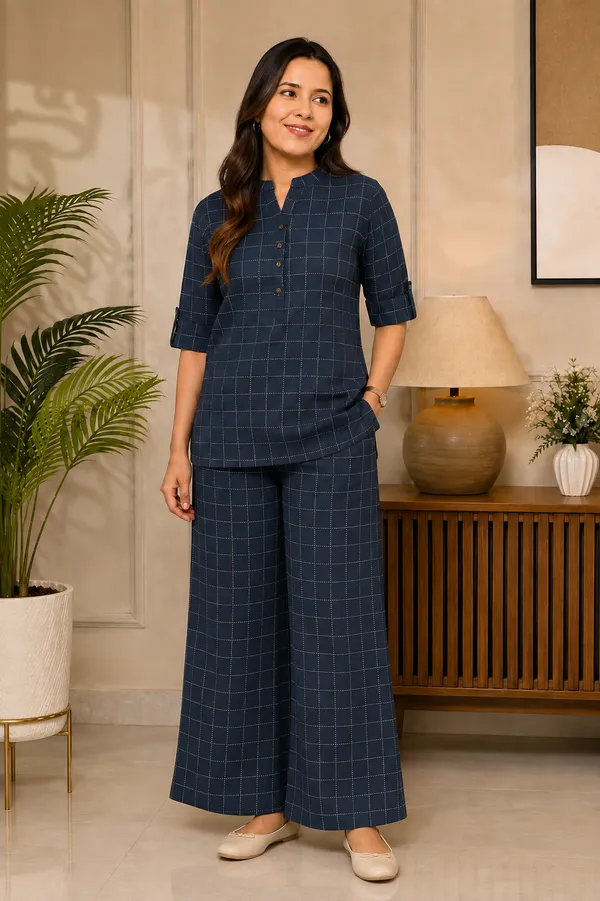 Blue_Checked_Casual/Formal_Co-Ord_set
