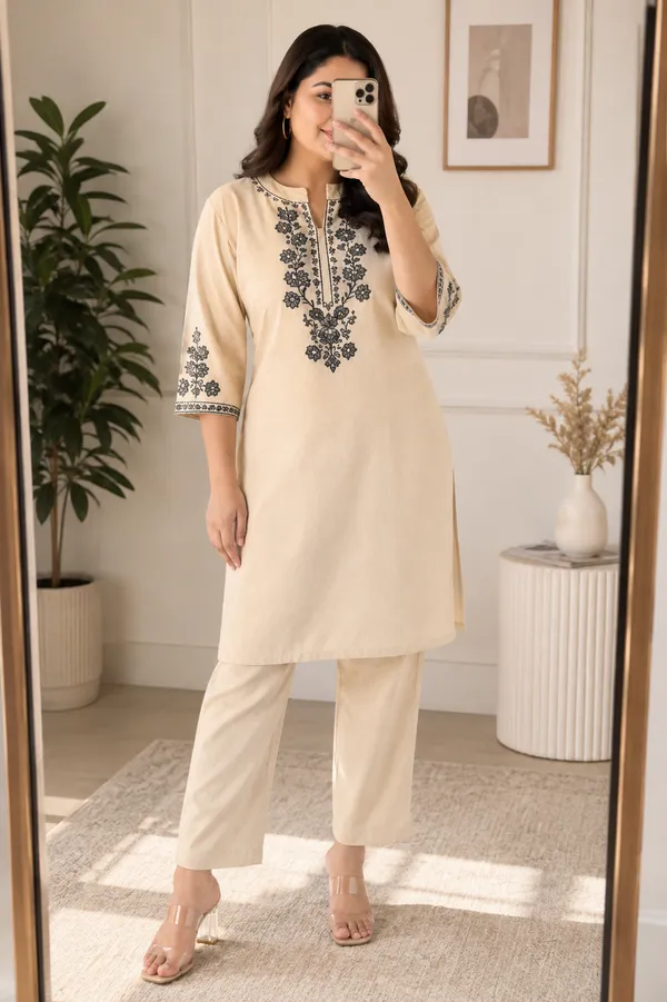 Off_White_Cotton_Kurta_Pant_Set_For_Women