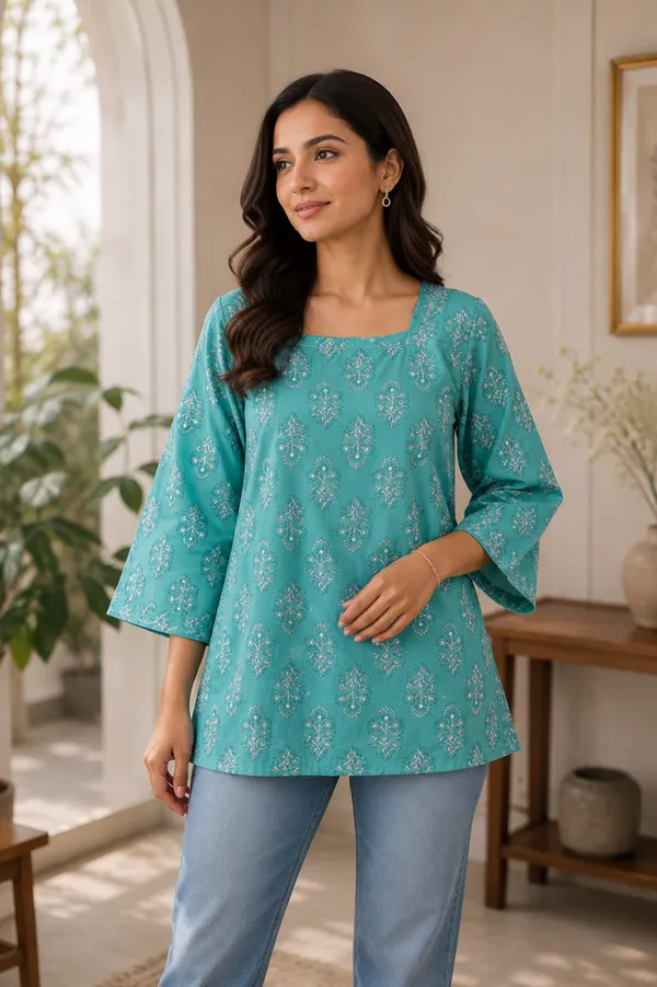 Green_Cotton_Kurta_Set_For_Women