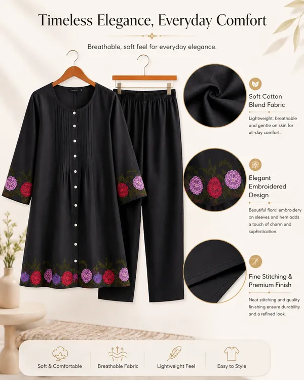 Black_Cotton_Kurta_Pant_Set_For_Women