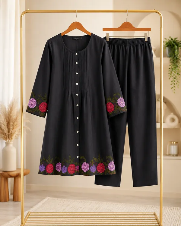 Black_Cotton_Kurta_Pant_Set_For_Women