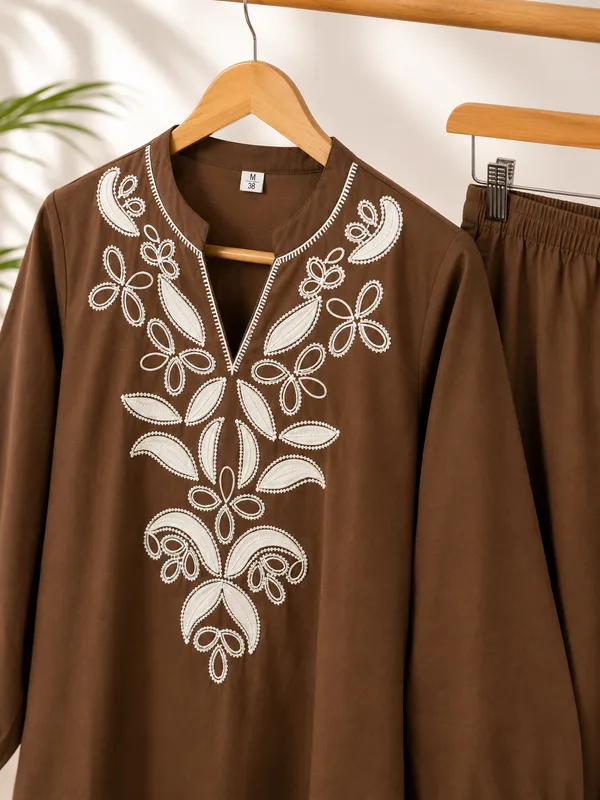 Brown_Cotton_Kurta_Pant_Set_For_Women