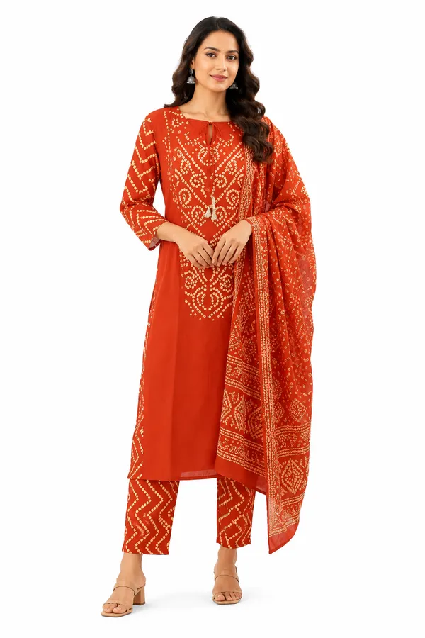 Orange_Cotton_Kurta_Pant_Dupatta_Set_For_Women