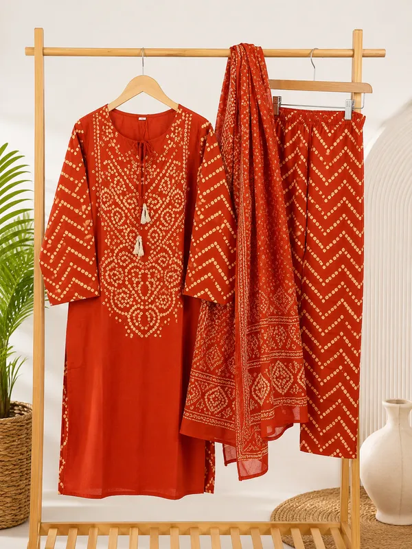 Orange_Cotton_Kurta_Pant_Dupatta_Set_For_Women