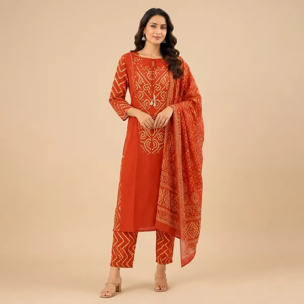Orange_Cotton_Kurta_Pant_Dupatta_Set_For_Women